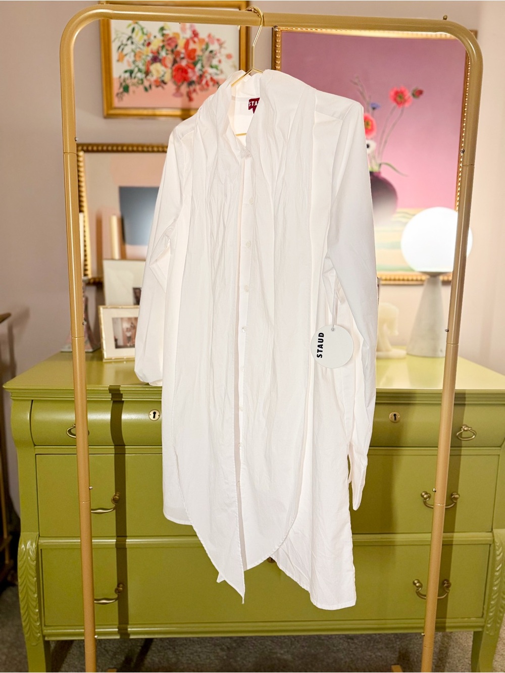 Staud Maryn Tie Neck Mini Poplin Shirt Dress - S - NWT - Picture 3 of 5